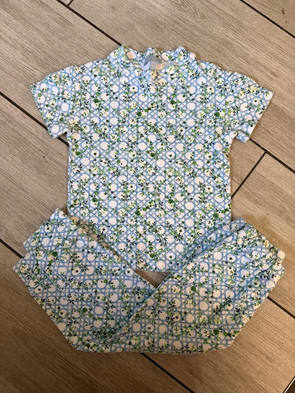 Hill House Toddler Girls Blue Green Floral Pajama Set 3-4 Yr Organic Cotton